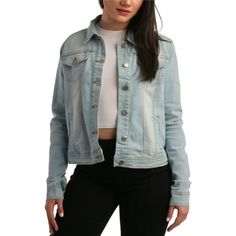 Elevate your look with this stylish women's denim jacket featuring a button-down front, pockets, and a versatile design perfect for any season. Size: M.  Color: Multicolor.  Gender: female.  Age Group: adult. Trendy Fitted Single-breasted Denim Jacket, Trendy Button-up Denim Jacket, Trendy Denim Jacket With Buttons For Spring, Trendy Spring Denim Jacket With Buttons, Trendy Single Breasted Denim Jacket For Streetwear, Trendy Single-breasted Denim Jacket For Streetwear, Trendy Button-up Denim Jacket For Spring, Casual Denim Vest With Snap Buttons For Spring, Spring Casual Denim Vest With Snap Buttons