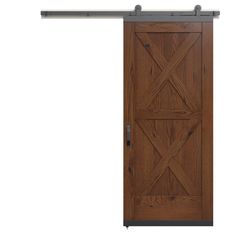 The JELD-WEN Rustic Wood DesignGlide Barn Door Kit combines style and function. The painted door paired with matte black hardware adds charm to any space. Looks great in a home office, pantry, closet, bathroom or laundry room. They're also a perfect choice for tight spaces. JELD-WEN 36-in x 96-in Chocolate Crossbuck White Oak Wood Solid Core Barn Door (Hardware Included) in Brown | LOWOLJW248600085 Single Barn Door, Closet Bathroom, Office Pantry, Painted Door, Barn Door Kit, Pantry Closet, Door Kit, Matte Black Hardware, White Oak Wood