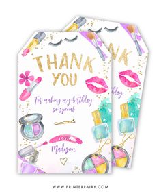 two thank cards with watercolor makeup on them