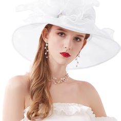 Ellydoor Kentucky Derby Hat Women Organza Fascinator Church Hat Bridal Wedding Tea Party Hat Wide Brim Sun Hat (#14 White) Wedding Tea Party, Church Hat, Hat Wide Brim, Wedding Tea, Tea Party Hats, Wide Brim Sun Hat, Kentucky Derby Hat, Derby Hat, Church Hats