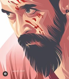 an illustration of a bearded man with blood on his face