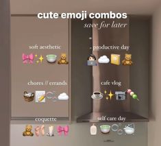 an image of a bathroom with the words cute emoji combos save for later