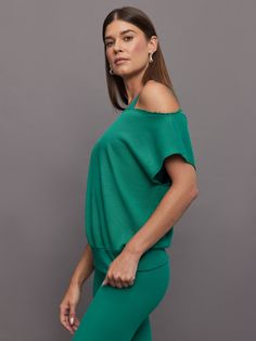 Short Sleeve Off Shoulder Sweatshirt in French Terry - Malachite – Carbon38 Slouchy Short Sleeve Tops For Loungewear, Athleisure Relaxed Fit Drop Shoulder Top, Athleisure Relaxed Fit Tops With Drop Shoulder, Relaxed Drop Shoulder Tops For Loungewear, Slouchy Crew Neck Tops For Loungewear, Slouchy Relaxed Crew Neck Tops, Green Sporty Top With Drop Shoulder, Sporty Green Top With Drop Shoulder, Slouchy Drop Shoulder Tops For Loungewear