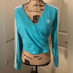 New With Tags Adidas Originals Top In Size Large Fitted Turquoise Long Sleeve Tops, Turquoise Long Sleeve Cotton Top, Adidas Cropped Hoodie, Adidas Crop, Adidas Originals Women, Wrap Crop Tops, Oversize Women, White Halter Maxi Dress, Grey Women