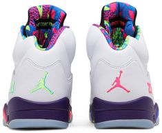 The Air Jordan 5 Retro ‘Alternate Bel-Air’ follows in the footsteps of the original ‘Bel-Air’ Air Jordan 5 from 2013 . featuring a ’90s-inspired color scheme paying homage to Will Smiths’ NBC sitcom . ‘The Fresh Prince of Bel-Air.’ The classic mid-top sports a white leather upper mounted atop a contrasting purple midsole with visible Air cushioning. Mismatched vibrant accents are applied to the interior lining . Jumpman branding hits and embroidered ’23’ on the lateral heel.