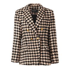 The Madison Houndstooth blazer is tailored to fit and features a fitted waistline with double-breasted vintage alloy buckles. This classic silhouette offers endless styling possibilities for your winter wardrobe. Model is 172cm / 5'6" and is wearing a size S. Please see Size Chart. Winter Houndstooth Double-breasted Blazer, Elegant Double-breasted Houndstooth Outerwear, Tailored Double-breasted Houndstooth Outerwear, Tailored Double-breasted Houndstooth Tweed Jacket, Luxury Houndstooth Blazer For Office, Elegant Double-breasted Houndstooth Tweed Jacket, Classic Double-breasted Houndstooth Blazer, Fitted Double-breasted Houndstooth Blazer, Double-breasted Houndstooth Blazer