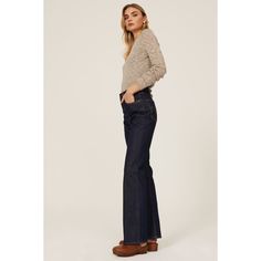 Blue denim (99% Cotton, 1% Elastane). Jeans. Front button fly closure. 33" inseam, 12" rise, 19.5" leg opening. Imported. Flare Cropped Jeans In Medium Wash For Fall, Denim Blue Bottoms With Standard Cut Leg For Fall, Dark Wash Pants With Standard Cut Leg For Fall, Fall Denim Flare Jeans With Standard Cut Leg, Dark Wash Pants For Fall With Standard Cut Leg, Denim Flare Jeans For Fall, Fall Standard Cut Denim Flare Jeans, Dark Wash Pants For Fall, Denim Blue Rigid Denim Flare Jeans For Fall