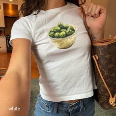 Fitted Tshirt Outfit, Olive Bowl, Olive Shirt, Green Tee, Baby Graphic Tees, Baby T Shirts, Trendy Baby, Y2k Aesthetic, Love T Shirt