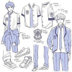 an anime character's clothes and shoes are shown in this drawing, which is also drawn