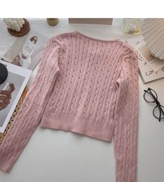 Style: commuting Size: one size Color: black, blue, white, pink Trendy Long Sleeve Cable Knit Cardigan, Short Twist, Short Twists, French Retro, Retro Shorts, Knitted Cardigan, Cardigan Coat, Long Sleeve Top, Knit Cardigan