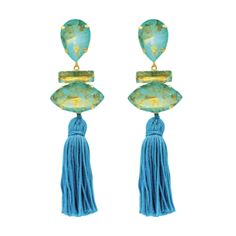 RESORT-READY WHAT IT IS: A turquoise-and-royal-blue statement pair of tasseled earrings with a chic composition of gems WHY IT’S SPECIAL: Two words: Italian glamour Tassels are always in style GOOD TO KNOW: Resin, brass covered with a patina of nickel-free goldHandmade in an Italian family workshop WHY WE LOVE VERONICA TORDI:﻿ From the family that manufactured Prada jewelry, Veronica Tordi celebrates Italian heritage and high fashion artistry in the best way possible. Bold colors and even bolder silhouettes make these the quintessential statement pieces. Plus, nickel-free gold makes them great for sensitive skin. Turquoise Tassel Earrings For Party, Turquoise Dangle Tassel Earrings For Party, Party Turquoise Tassel Earrings, Elegant Turquoise Tassel Earrings, Elegant Turquoise Earrings With Tassels, Elegant Turquoise Tassel Earrings For Gifts, Elegant Blue Chandelier Earrings With Latkans, Italian Glamour, Italian Family