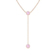 Crafted in 14k rose gold is this elegant lariat style necklace. The two round bezel-set rose quartzes are linked together by a cable chain and attract attention with their delightful blossomy pink hue. Lariat Style Necklace, Rose Quartz Pendant, Style Necklace, The Two, Bezel Setting, 18k Rose Gold, Cable Chain, Rose Quartz, Diamond Necklace