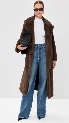 A.L.C. Franklin Coat | Shopbop Fall Long Sleeve Fur Coat With Double Button Closure, Classic Long Sleeve Fur Coat With Button Closure, Single-breasted Long Sleeve Fur Coat For Work, Faux Fur Coat For Workwear, Classic Fur Coat With Pockets For Fall, Chic Faux Fur Coat With Pockets, Brown Fur Coat With Pockets For Work, Long Fur Coat With Pockets For Work, Fur Coat With Buttons For Workwear In Fall