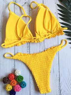 Smocked Triangle Top With Panty Bikini Set - rrdeye