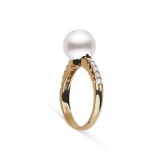 This 9.0-10. mm AAA quality White South Sea pearl ring showcases the pure organic beauty of elegant south sea pearl. The flawless pearl appears to float above the gold, yet is securely attached by a strong post. The classic-style ring features a solid 14-karat gold band that is set with 0.25 carats of diamonds. The ring setting is made in-house and is composed of solid 14 karat gold. We use an extra-fine diamond grade (VS1-G), which is normally reserved for solitaire settings. It's rare to see t Timeless Akoya Pearl Ring For Anniversary, Timeless Akoya Pearl Ring For Formal Occasions, Timeless Akoya Pearl Drop Ring, Timeless Pearl White Ring With Pearl Drop, Formal Akoya Pearl Ring In Fine Jewelry Style, Elegant Akoya Pearl Ring With Pearl Drop, Timeless Pearl White Rings With Pearl Drop, Akoya Pearl Ring For Formal Occasions, Elegant Akoya Pearl Drop Ring