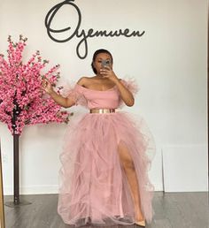 Flare Dress Outfit Classy, Tulle Sleeve Top, Blue Prom Gown, Ruffle Tulle Dress, Pink Skirt Set, Tulle Corset, Handmade Outfits, Hot Pink Skirt, African Prom Dresses