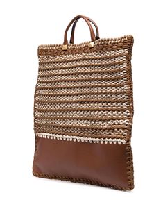 Luxury Brown Woven Leather Satchel, Designer Tote Bags With Braided Handles, Beige Top Handle Bag With Woven Leather, Designer Brown Bag With Woven Leather, Designer Brown Woven Leather Shoulder Bag, Brown Woven Leather Tote Bag, Designer Brown Bags In Woven Leather, Brown Woven Leather Shopping Bag, Designer Double Handle Woven Bags