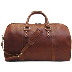 "Since 2003 Floto leather bags have been produced by hand using old world craft methods and modern technology. This leather travel bag was artisan made in Tuscany, Italy. The Leather: At Floto, we work with different kinds of leather to make our travel and duffle bag collections. Every duffel bag style is made with 100% genuine leather. We prefer vegetable tanned leather because it is strong, flexible, and has deep, rich color tones without any harsh chemicals. This particular bag is made with a Classic Satchel Travel Bag, Classic Duffle Bag With Handles For Daily Use, Classic Brown Shoulder Bag For Overnight Trips, Classic Daily Use Duffle Bag With Handles, Classic Weekender Bag For Travel, Classic Bags With Leather Backing For Trips, Leather Shoulder Bag With Handles For Weekend Trips, Classic Leather-backed Shoulder Bag For Overnight Trips, Classic Cognac Rectangular Duffle Bag