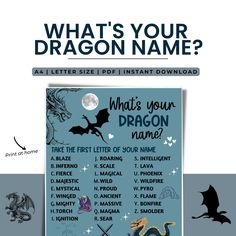 what's your dragon name? printable activity book for kids and grown - ups