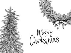 a black and white drawing of christmas trees