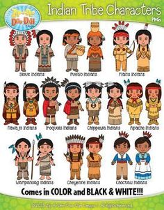 Learn about the different Native American tribes with these clip art images. They show details of what each tribe wore, what their clothes looked like, and tools that they used. You will receive 40 clipart graphics in this INDIAN TRIBE CHARACTERS CLIPART Cheyenne Tribe, Choctaw Indian, Native History, Tribes Of The World, Native Americans Unit, Native American Indian Tribes, Cultural Wear, Apache Indian, Zahn Mcclarnon