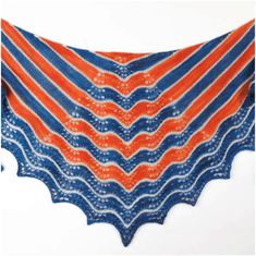 an orange and blue shawl with wavy lines on it's sides, in the shape of waves