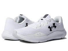 Under Armour Charged Pursuit 3 - Men's Shoes : White/White/Black : Get ready your feet for enhanced comfort and optimum traction wearing Under Armour Charged Pursuit 3 footwear. Enjoy modern technology and give speed to your feet wearing Under Armour Charged Pursuit 3 footwear. Breathable mesh upper. Textile lining and insole. Perforated mesh and textile upper. Charged Cushioning midsole uses compression molded foam for ultimate responsiveness. Textile lining and cushioned footbed. Round protect Under Armour Workout Sneakers With Cushioned Footbed, Slip-resistant Athleisure Running Shoes For Workout, White Functional Slip-resistant Running Shoes, Under Armour Breathable Sneakers With Engineered Mesh, Under Armour Sneakers With Breathable Mesh, Under Armour Sports Running Shoes With Engineered Mesh, Under Armour Sneakers With Breathable Engineered Mesh, Under Armour Running Shoes With Engineered Mesh For Sports, Under Armour Engineered Mesh Sneakers For Sports