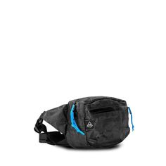 a black and blue fanny bag on a white background