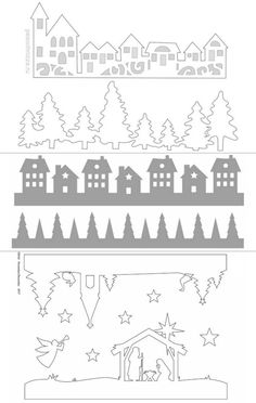 paper cut outs with houses and trees on them