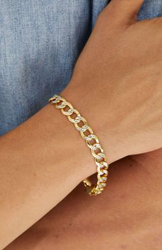 Delicate cuts enhance the sparkle of this classic curb chain link bracelet, crafted in Italy. 8" length Lobster clasp Goldtone plate sterling silver Made in Italy Curb Chain Bracelet, Curb Chain, Gold Plated Sterling Silver, Chain Link Bracelet, Diamond Cut, Free Jewelry, Link Bracelets, Gold Vermeil, Bracelet Making