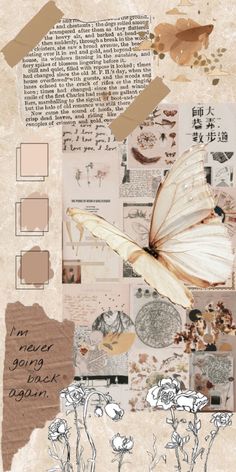 a collage with flowers, butterflies and other things in the background that are mixed together