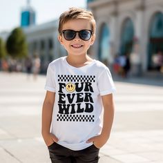 Get ready to celebrate in style with our 'Four Ever Wild' collection! If you're on the hunt for a skater retro checkered 4th birthday outfit for your little man, look no further. Let him hit the birthday scene in our skateboard skater-inspired 'Four Ever Wild' tee, ensuring he rocks his 4th birthday in style! ✨ CHECK OUT MORE BIRTHDAY ITEMS ✨https://www.etsy.com/shop/babysquishycheeks/?etsrc=sdt§ion_id=21016170 👕 SILHOUETTES OPTIONS👕✧BLACK SLEEVE RAGLAN TEE (pictured): This light-weight 3/4 sleeve, features a white body, with black sleeves. This runs in a standard fit.✧T-SHIRT: High-quality cotton fabric standard tee. These run lean, so size up for a looser fit. Available in Black or White✧BODYSUIT: High-quality cotton fabric, with the envelope neckline to easy on and off. He is sure to Four Year Old Shirt, 4th Bday Party Ideas Boys, Four Ever Wild Birthday Boy, Four Year Old Boy Birthday Themes, Boys 4th Birthday Party Ideas, 4 Year Birthday Party Ideas Boy, 4th Birthday Boy, Four Ever Wild, 4th Birthday Boys