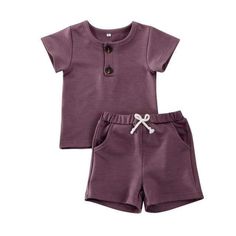 Boy's Clothing Purple / 3M Cute Summer Kids Outfit Set Button Up Shorts Outfit, Casual Cotton Short Set For Playtime, Casual Summer Playtime Short Set, Casual Summer Short Set For Playtime, Casual Short Sets With Buttons, Casual Playtime Sets With Buttons, Casual Short Sleeve Short Set For Playtime, Casual Short Set With Short Sleeves For Playtime, Baby Boy Tops