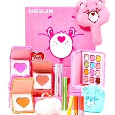 Fun 13 Pc Care Bears X Sheglam Make Up Collection Includes: 12 Pallete Eyeshadow Catch Some Fun Highlighter Puff 3 Colored Eyeliners 3 Contour Blushes 3 Lip Glosses 1 Blue Carrying Pouch For Glosses 1 Hand Mirror All In Original Box With Original Packaging. New Unopened & Unused. A Great Makeup Gift! Care Bear Makeup Collection, Stitch Makeup Kit, Eyeliner Verde, Fancy Cosmetics, Bear Makeup, Purple Eyeliner, Pink Thanksgiving, Alat Makeup, Liquid Lipstick Set