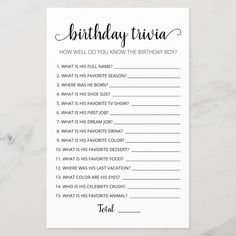 a printable birthday game with the words, 20 questions about the birthday girl on it