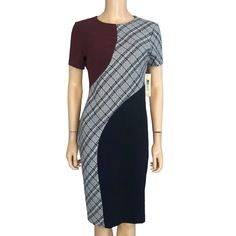 Eliza J Womens Colorblock Sheath Dress Plaid Short Sleeve Crew Neck Size 4. Size: 4 Navy/Wine/White Bust: 34 In Waist: 28 1/2 In Length: 40 In In Excellent Condition New With Tags. Colorblock And Plaid. Nicely Lined. Fitted Patchwork Midi Dress For Work, Blue Color Block Dress For Work, Short Sleeve Patchwork Midi Dress For Work, Fitted Blue Midi Dress With Patchwork, Patchwork Short Sleeve Midi Dress For Work, Patchwork Midi Dress With Short Sleeves For Work, Fitted Short Sleeve Patchwork Midi Dress, Workwear Patchwork Midi Dress With Short Sleeves, Fitted Color Block Dress For Work