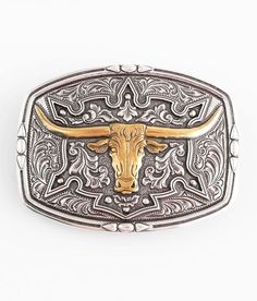 Nocona Longhorn Belt Buckle - Silver/Gold , Men's Silvergold Embossed metal belt buckle. Apparel & Accessories Formal Gold Engraved Belt Buckles, Gold Western Belt Buckles For Formal Wear, Gold Western Belt Buckles For Formal Occasion, Gold Concho Belt Buckle For Formal Occasions, Western Gold Belt With Antique Buckle, Adjustable Engraved Gold Belt Buckles, Gold Concho Belt For Western-themed Events, Formal Engraved Belt Buckles, Western Style Gold Belts For Western-themed Events