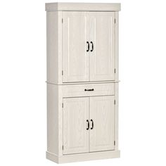 a tall white cabinet with two doors