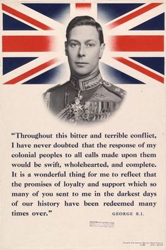 an image of a man in uniform with the british flag behind him and quote from george i