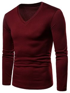 Solid Color V Neck Fleece T-shirt - Red Wine - 3I91370421 - Men's Clothing, Men's Tops & T-Shirts, Men's T-Shirts  #MensTShirts #Men's #Clothing # #Men's #Tops #& #TShirts # #Men's #TShirts Fitted Red T-shirt For Fall, Stretch V-neck T-shirt For Winter, Red Stretch T-shirt For Fall, Red Stretch V-neck T-shirt, Burgundy V-neck Top For Winter, Tshirt Men, Men's Tops, Mens Clothing Styles, Red Wine