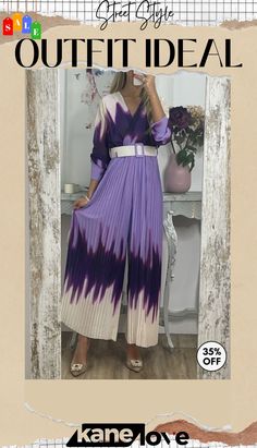 Elegant Color Block with Belt Contrast V Neck Jumpsuits Chic Pleated Jumpsuits And Rompers For Spring, Purple Summer Jumpsuits And Rompers For Work, Summer Purple Jumpsuits And Rompers For Work, Purple Jumpsuits And Rompers For Summer Workwear, Purple Party Jumpsuits And Rompers For Spring, Multicolor Jumpsuits And Rompers For Spring Workwear, Casual Purple Jumpsuits And Rompers For Spring, Chic Purple Jumpsuits And Rompers For Work, Chic Purple V-neck Jumpsuits And Rompers