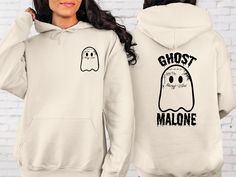 "Ghost Malone Hoodie, Halloween Hoodie, Ghost Hoodie, Cute Ghost Hoodie, Funny Halloween Hoodie, Halloween Party Shirt    Hi! Welcome to✨Northstar Sweatshirt &Hoodies✨ ✨As the weather gets colder, you want clothes that keep you and your body warm. Here, Northstar Sweatshirt &Hoodies is ready to keep you warm with its unique designs. These soft and cotton sweatshirts and hoodies can be combined with anything.✨ ✨Product Features✨ 👉Medium-heavy fabric (8.0 oz/yd² (271.25 g/m 👉Loose fit 👉Runs true to size 👉50% cotton, 50% polyester 👉Tear-away label 👉Youth Hoodies do not have drawcord for added safety ✨Care Instructions✨ 👉Wash item inside out in cold water, do not bleach, do not dry clean, do not iron directly on the design. ✨How To Order✨ 👉 First, please review all photos and make sure Halloween Band Merch Hoodie Sweatshirt, Halloween Band Merch Hoodie With Drawstring Hood, Halloween Band Merch Hoodie, Halloween White Sweatshirt With Drawstring Hood, Band Merch Hoodie With Drawstring Hood For Halloween, White Drawstring Hood Sweatshirt For Halloween, White Band Merch Hoodie For Fall, White Hoodie Design, Ghost Malone