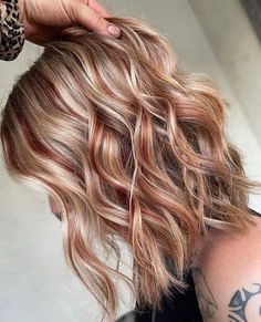 Ice Blonde Hair With Copper, Blond Hair With Copper Lowlights, Blond And Red Hair Highlights, Copper Root Shadow, Subtle Red Lowlights In Blonde Hair, Blonde With Rose Gold Lowlights, Copper Hair With Platinum Highlights, Strawberry Blonde Hair With Lowlights And Highlights, Red Balayage On Blonde Hair