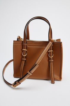 MINI SHOPPER - Dark tan | ZARA United States Medium Travel Box Bag With Top Carry Handle, Medium Bags With Detachable Strap For On-the-go, Shopping Box Bag With Detachable Handle, Medium Box Bag With Detachable Handle For Shopping, Tan Satchel With Detachable Strap And Top Handle, Tan Top Handle Satchel With Detachable Strap, Tan Double Handle Box Bag, Medium Bags With Detachable Handle For Daily Use, Tan Box Bag With Detachable Handle