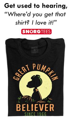 a black shirt with the words great pumpkin believer on it and an image of a