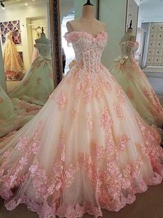 A Line Ball Gown Prom Dress Pink Sweet 16 Dress, A Line Ball Gown, Ball Gown Prom Dress, Fest Outfits, Pretty Quinceanera Dresses, Floral Prom Dresses, Prom Dress Long, Stunning Prom Dresses, Prom Dress Inspiration