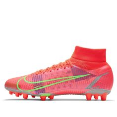 the nike superfly fg soccer shoe is shown in bright pink and neon green