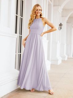 Keyhole Bridesmaid Dresses Sleeveless Formal Evening Party Prom Gowns 28043-numbersea Gown Drawing, Flowy Gown, Semi Formal Wedding, Halter Bridesmaid Dress, Light Lilac, Sleeveless Bridesmaid Dresses, Gowns Prom, Wedding Formal, Chiffon Bridesmaid Dress