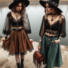 Edgy And Feminine Outfits, Rock N Roll Chic Outfits, Boho Halloween Outfit, Autumn Music Festival Outfit, Witchy Corset Outfit, Grunge Witch Aesthetic Outfit, Lunarpunk Aesthetic Outfits, Witch Outfit Modern Aesthetic, Whimsigoth Style Outfits