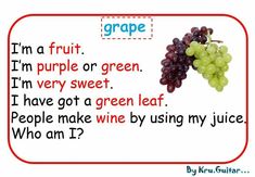 grapes with the words grape written in red and green on it, next to an image of